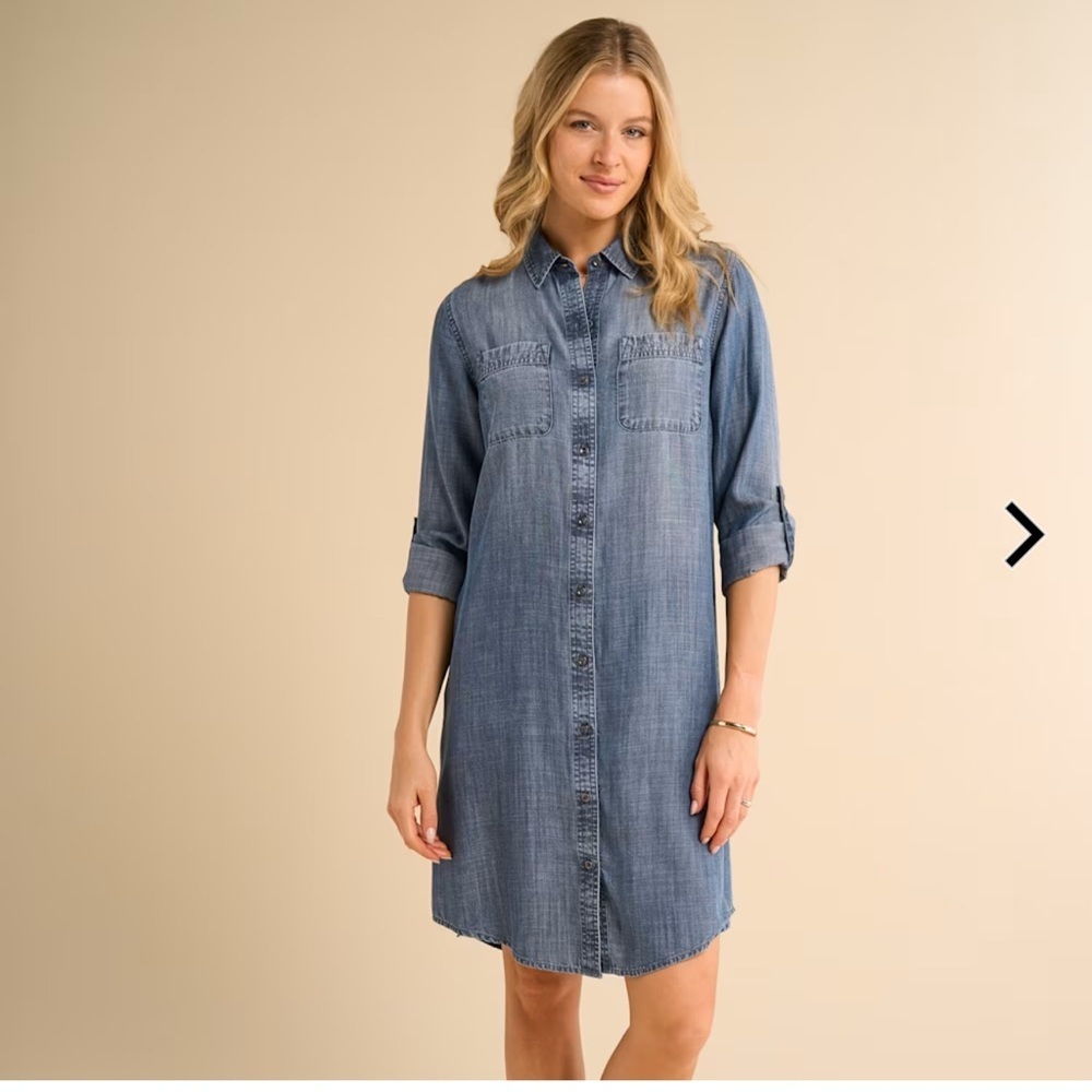 Stetson Denim Shirt Dress in Medium Blue with Pockets 🤠